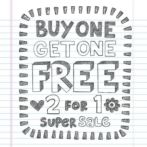 Comprar One Get One Free Shopping Savings Sketchy Doodle Vector — Vetor de Stock