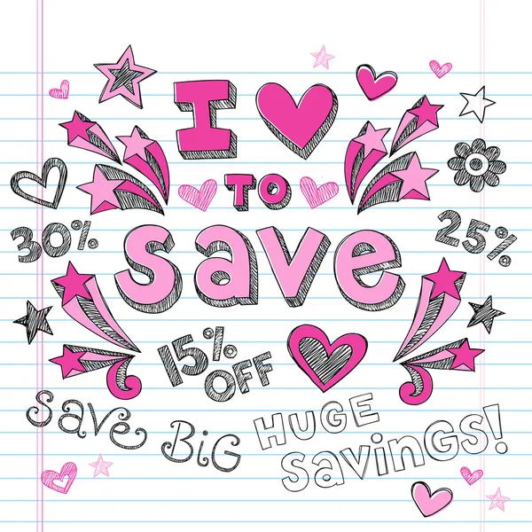 Sketchy Sale I Love to Save Doodles Vector Design Elements — Stock Vector