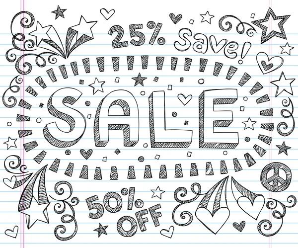 Sconto di vendita Risparmio Sketchy Shopping Doodle Vector — Vettoriale Stock