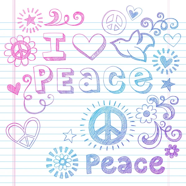 Peace-tecken dove skissartad doodle tillbaka till skolan vektor designelement — Stock vektor