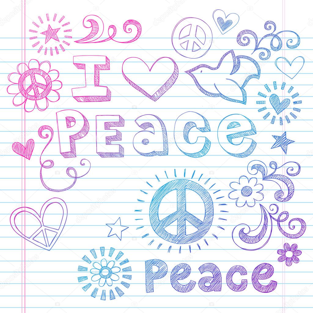 Peace Sign Dove Sketchy Doodle Back to School Vector Design Elements