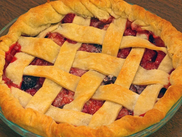 Fresh Baked Three-Berry Pie with Lattice Crust — Stock Photo, Image
