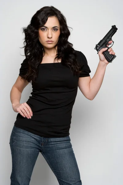 Zbraň žena — Stock fotografie
