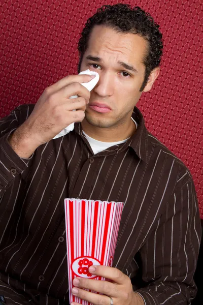 Chorando homem assistindo filme — Fotografia de Stock