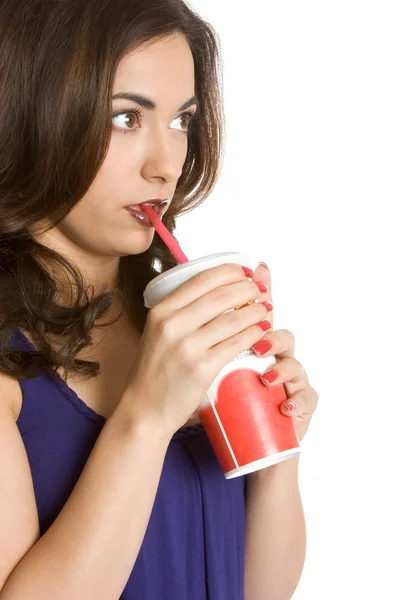 Mulher bebendo refrigerante — Fotografia de Stock