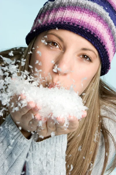 Woman Blowing Snow — Stock Photo, Image