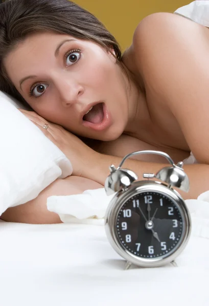 Relógio despertador Mulher — Fotografia de Stock