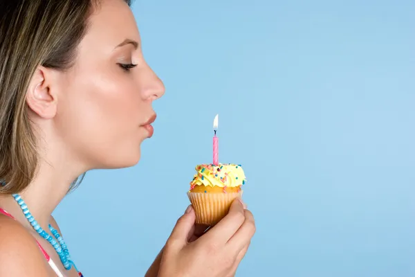 Birthday Girl Blowing Candle — Stock Photo, Image