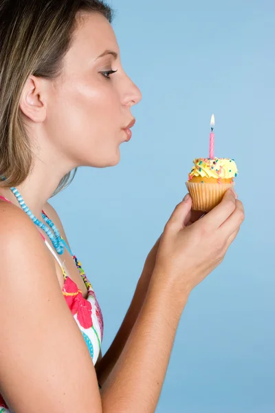 Birthday Girl Blowing Candle — Stock Photo, Image