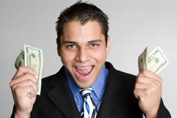 Vzrušený muž drží peníze — Stock fotografie