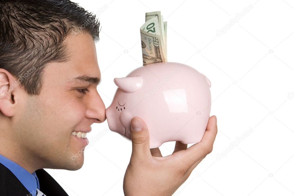 Man Holding Piggy Bank