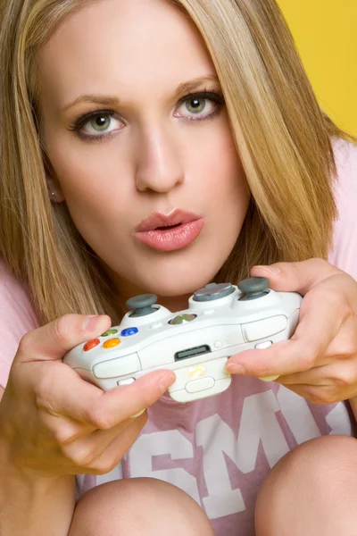 Teenage girl playing computer games — Stock Photo, Image