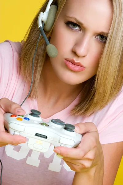 Teenage girl playing computer games — Stock Photo, Image