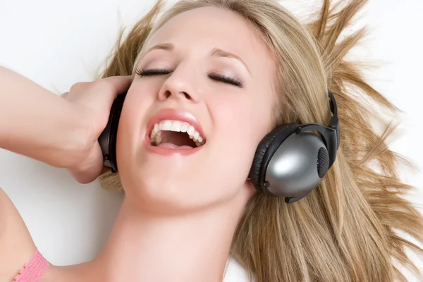Singing Headphones Girl — Stock Photo, Image