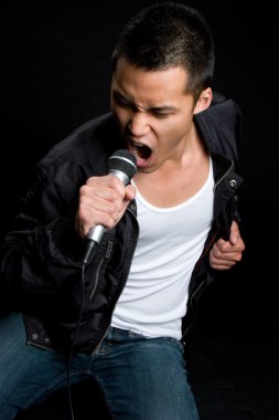 Asian man singing clipart