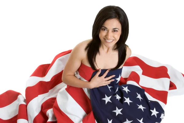 Americká vlajka žena — Stock fotografie