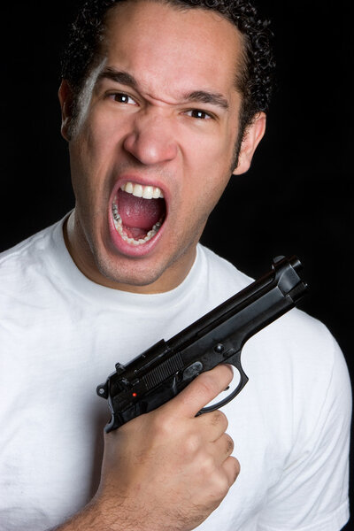 Angry Man Holding Gun