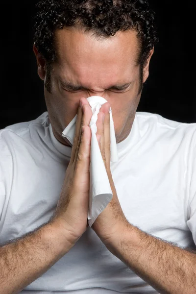 Young Man Blowing Nose — Stock Photo, Image