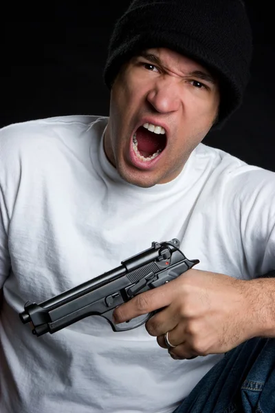 Gritando Homem Arma — Fotografia de Stock