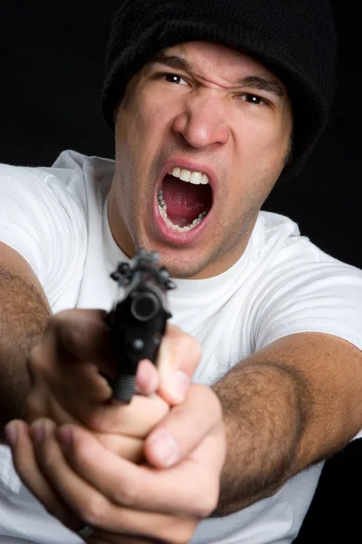 Kızgın adam işaretleme silahı — Stok fotoğraf