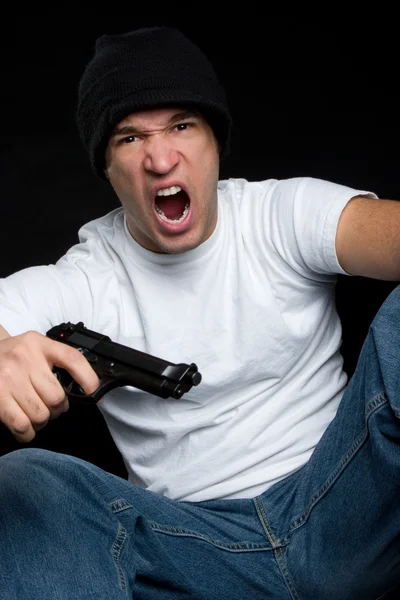 Arg gangster med pistol — Stockfoto