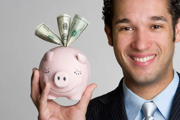 Man Holding Piggy Bank — Stock Photo, Image