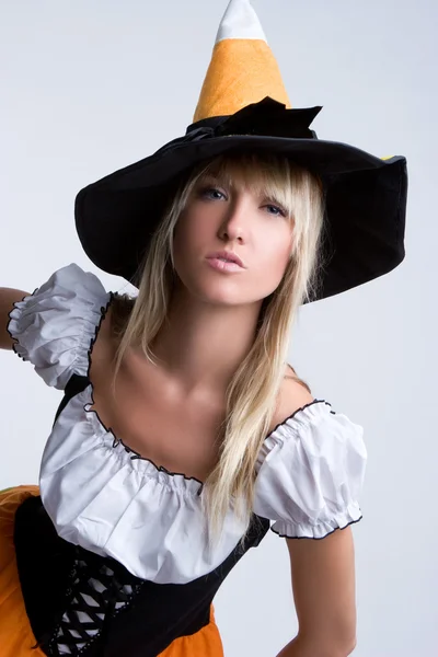 Halloween heks costume meisje — Stockfoto
