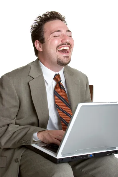 Laughing Laptop Man Stock Photo