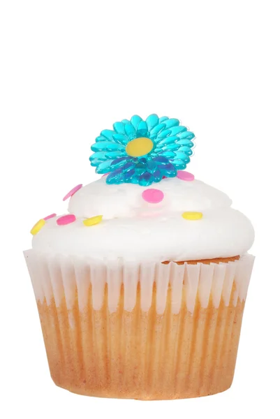Cupcake με ένα μπλε λουλούδι — Φωτογραφία Αρχείου