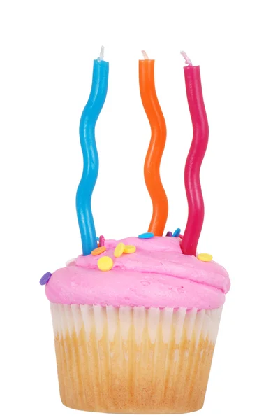 Verjaardag cupcake met drie kaarsen — Stockfoto