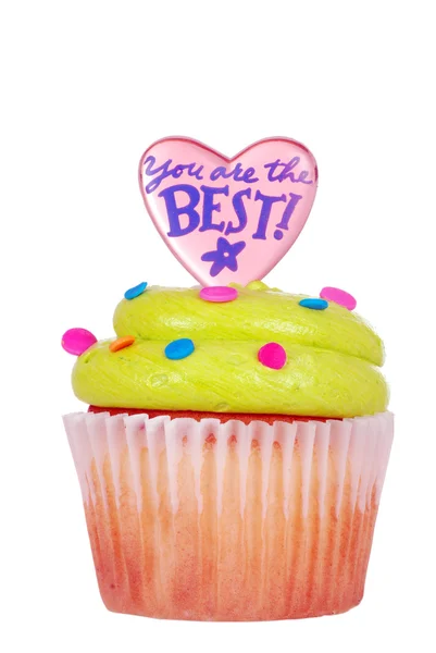 Cupcake med grön glasyr och meddelande — Stockfoto