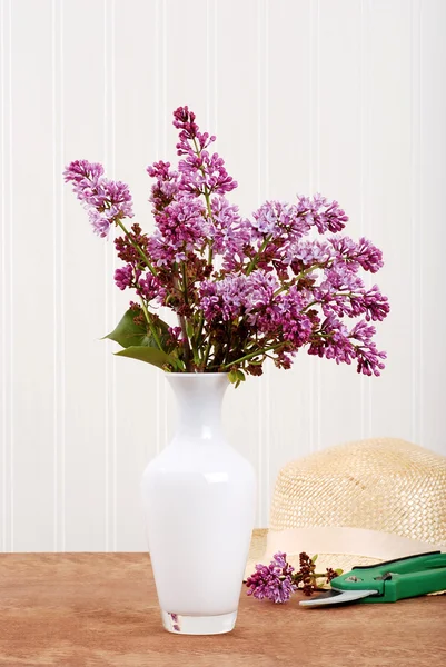 Čerstvé řezané lila s slamák — Stock fotografie