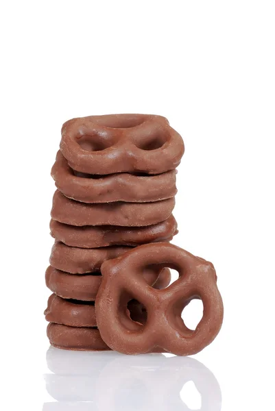 Stack of chocolate covered pretzels — Stock Photo, Image