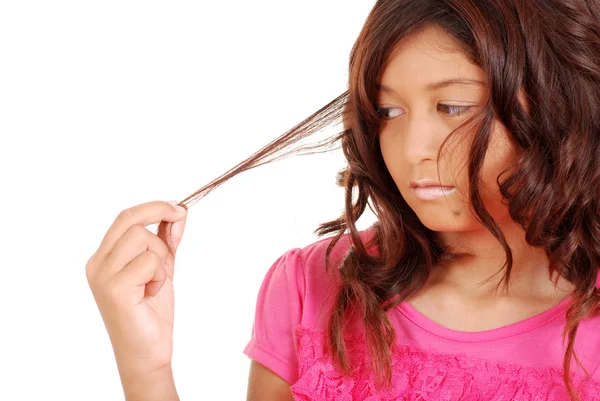 Νεαρό κορίτσι με προβλήματα μαλλιά — Φωτογραφία Αρχείου