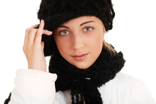 Beautiful teen girl with winter hat and scarf — Stock Photo, Image