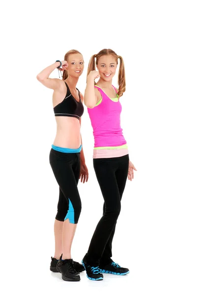 Två glada kvinnor gör zumba fitness — Stockfoto