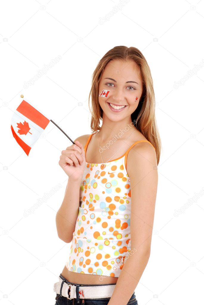 Happy teen girl celebrating Canada day