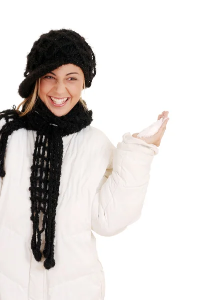 Young teen girl ready to throw snow — Stock Photo, Image
