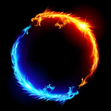 Blue and red fire Dragons clipart