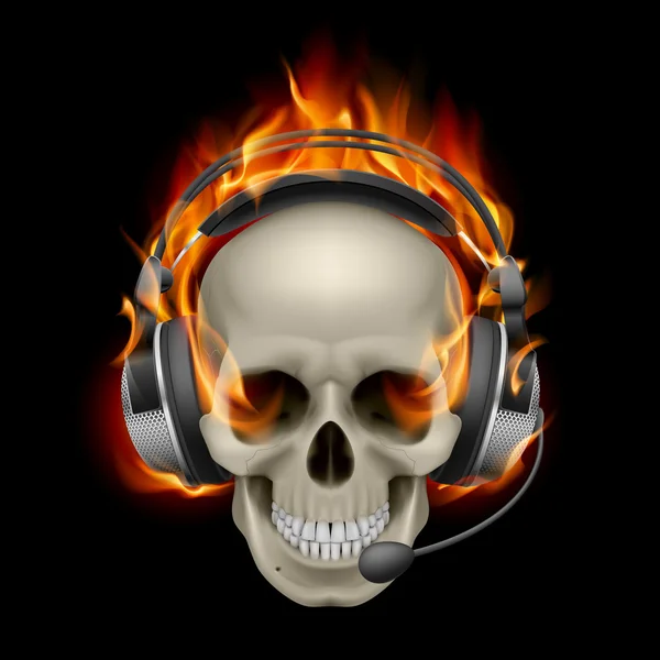 Flaming Skull with headphones — Stock Vector