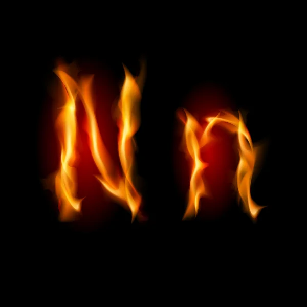 Tüzes betűtípus. N betű — Stock Vector