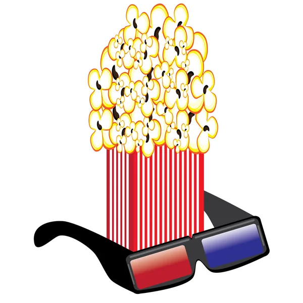 Popcorn and 3D Glasses — Stock Vector