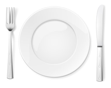 Empty plate with knife and fork clipart