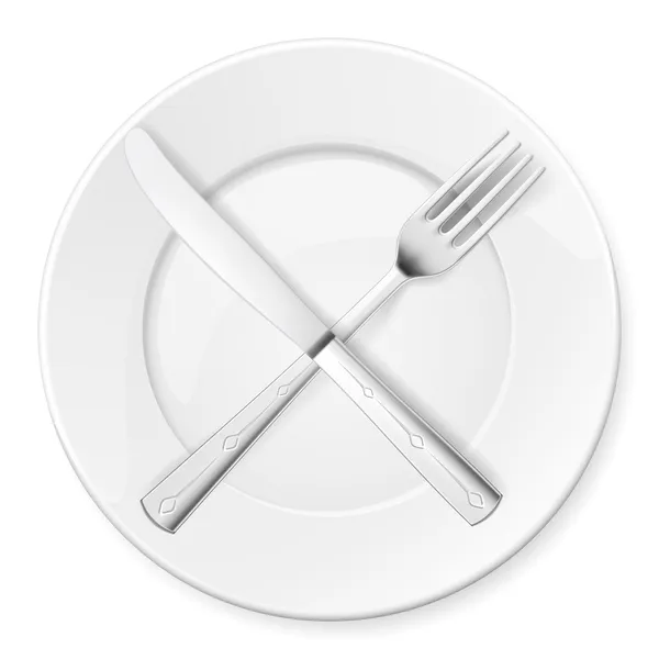 Tenedor, cuchillo y plato — Vector de stock
