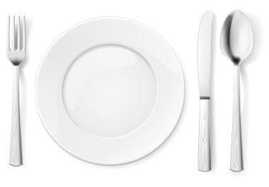 Empty plate with spoon, knife and fork clipart