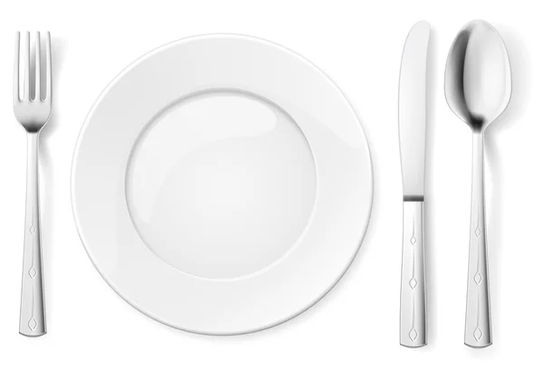 Пустая тарелка с ложкой, ножом и вилкой — стоковый вектор