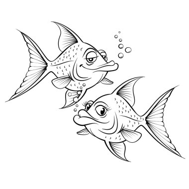 Two drawing cartoon fish clipart