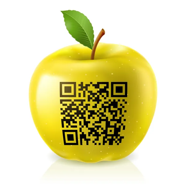 Gelber Apfel und QR-Code — Stockvektor