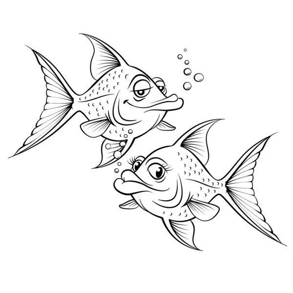 Две рисованные мультяшные рыбы — стоковый вектор