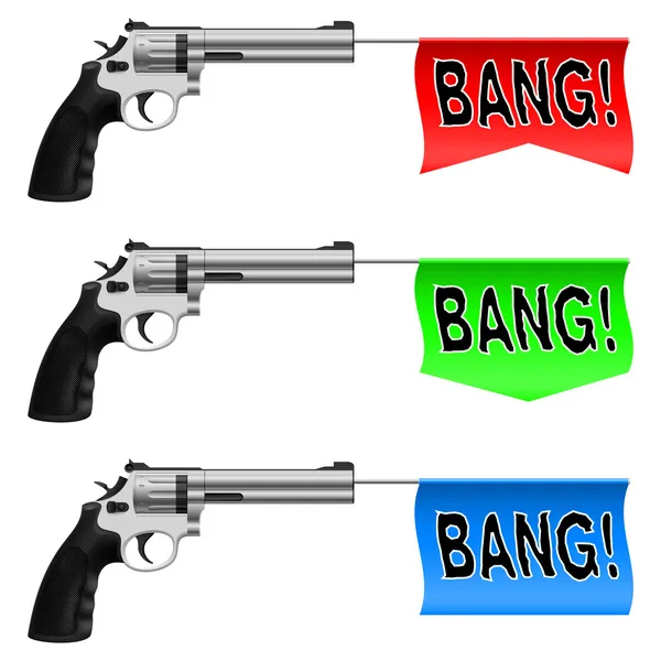 Armas con banderas Bang — Vector de stock